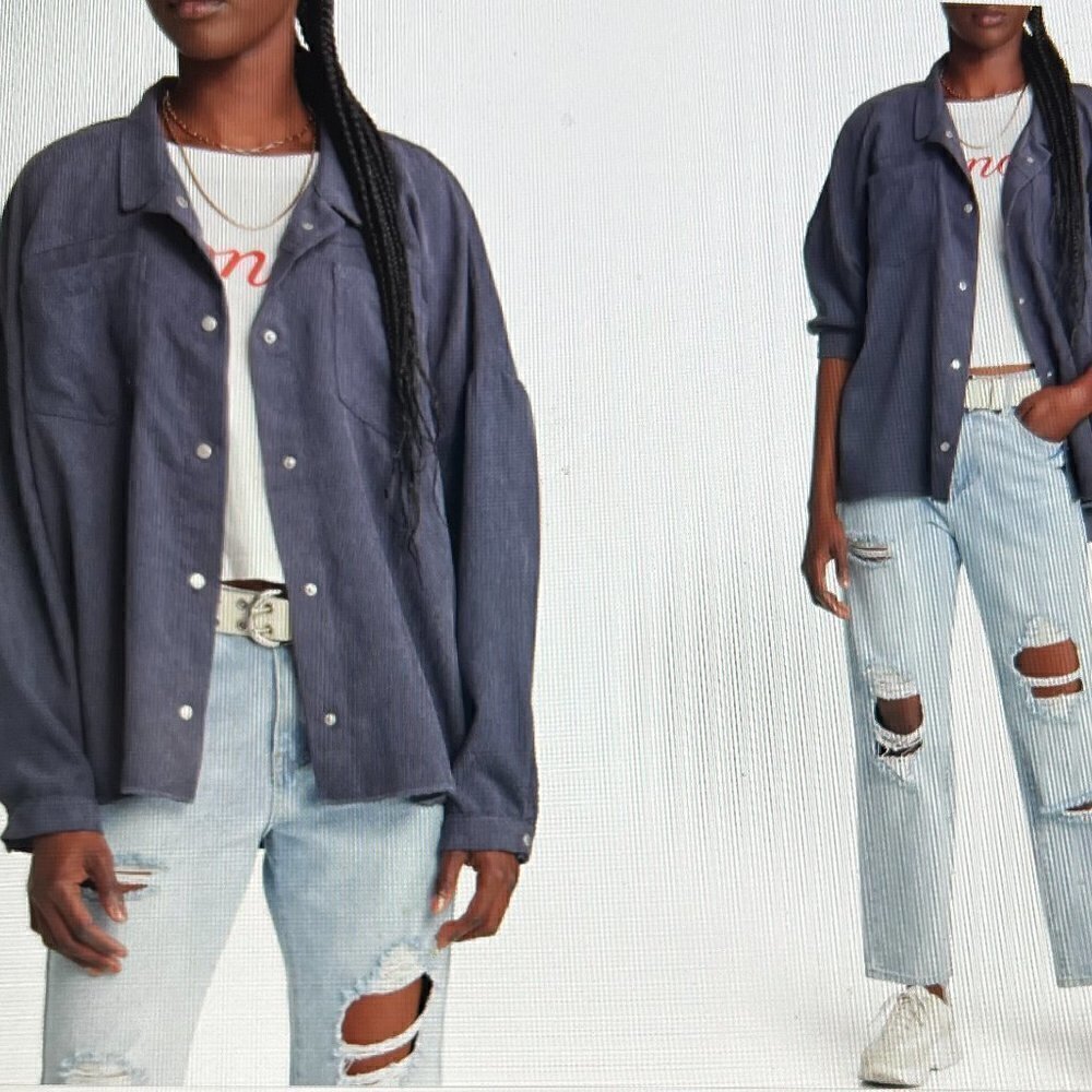 BP. Women's Oversized Corduroy Shirt Jacket Size S in Grey Odyssey